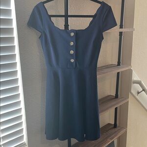 B Darlin Navy Blue Mini Dress with Button Detail
